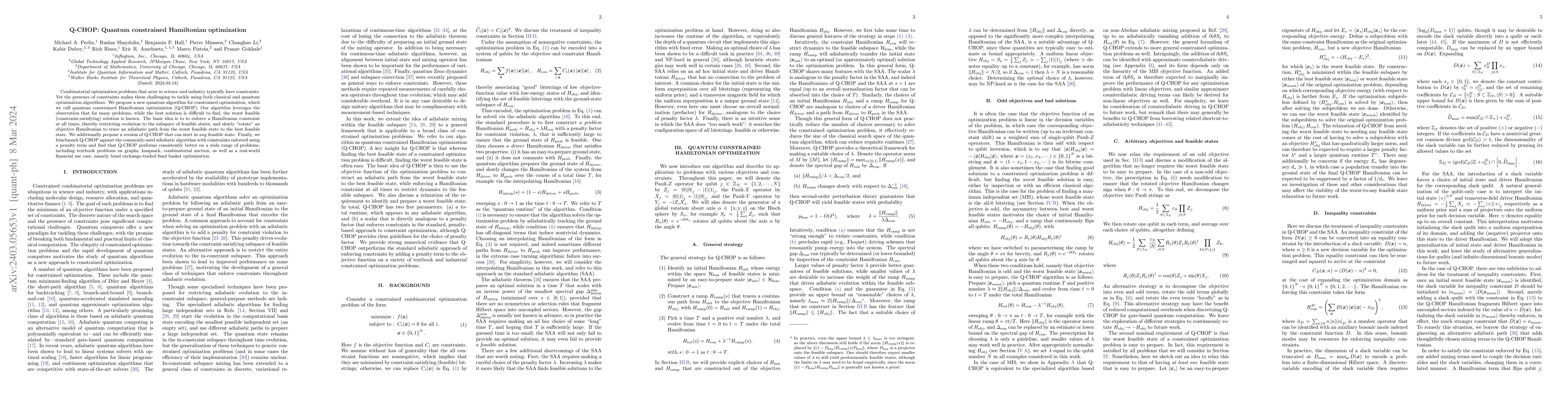 Thumbnail for Q-CHOP: Quantum constrained Hamiltonian optimization