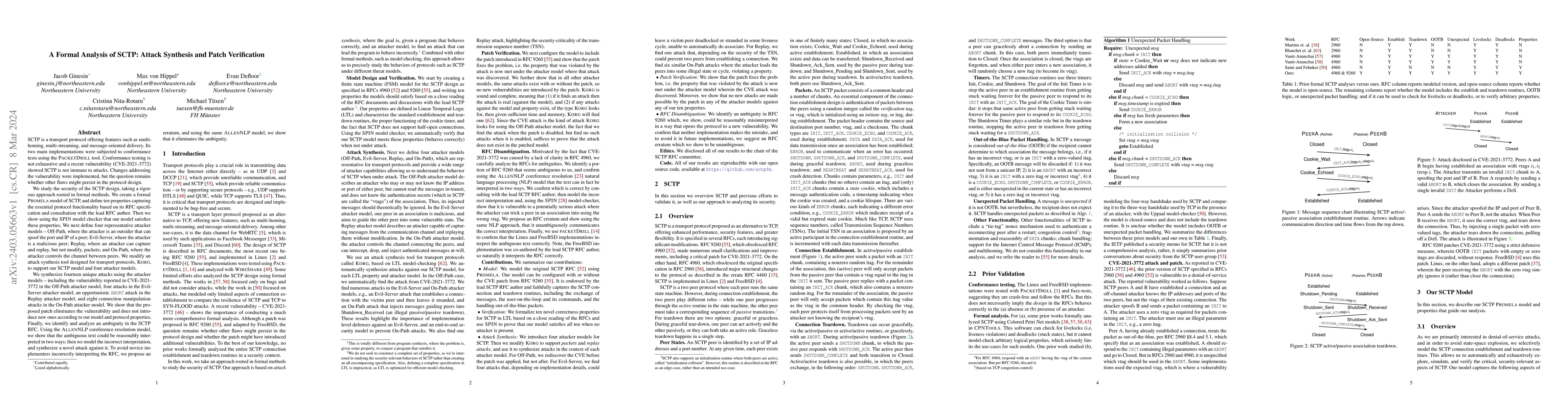 Thumbnail for A Formal Analysis of SCTP: Attack Synthesis and Patch Verification