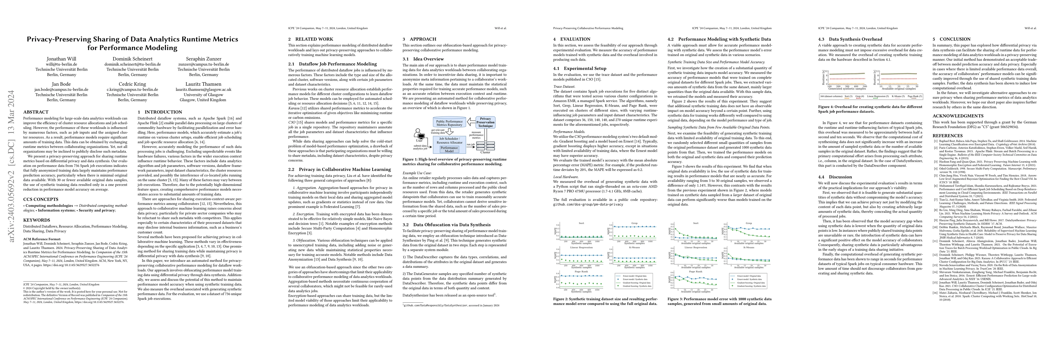 Thumbnail for Privacy-Preserving Sharing of Data Analytics Runtime Metrics for
  Performance Modeling
