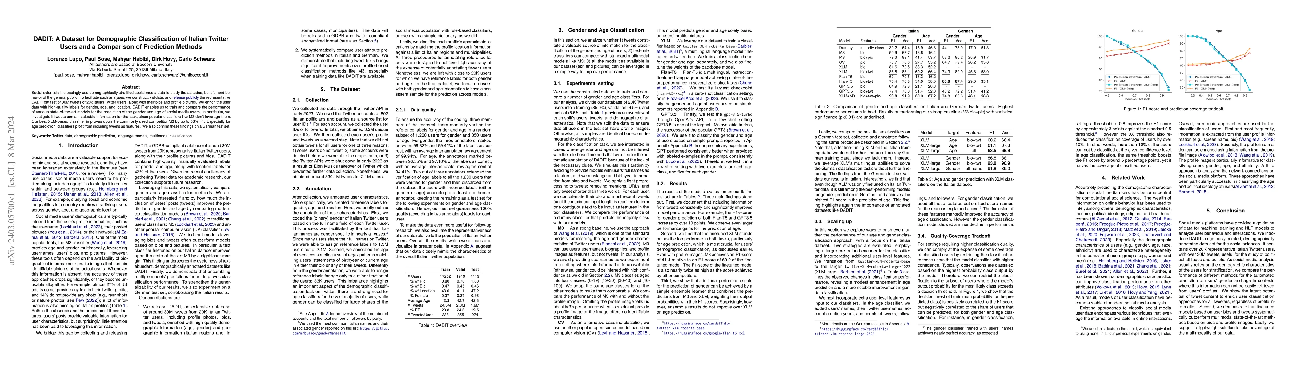 Thumbnail for DADIT: A Dataset for Demographic Classification of Italian Twitter Users
  and a Comparison of Prediction Methods