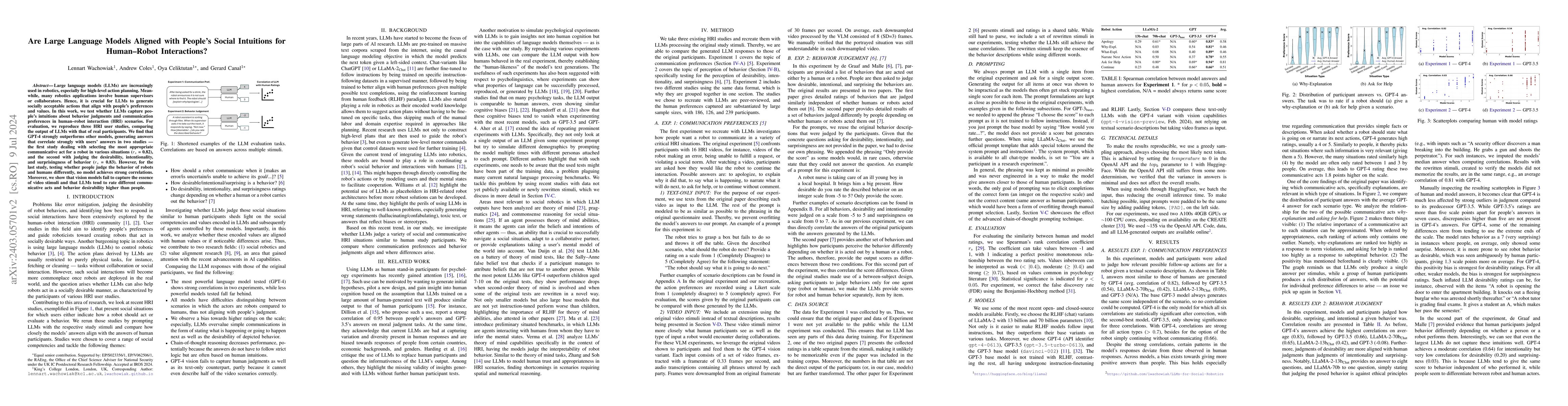 Thumbnail for Are Large Language Models Aligned with People's Social Intuitions for
  Human-Robot Interactions?