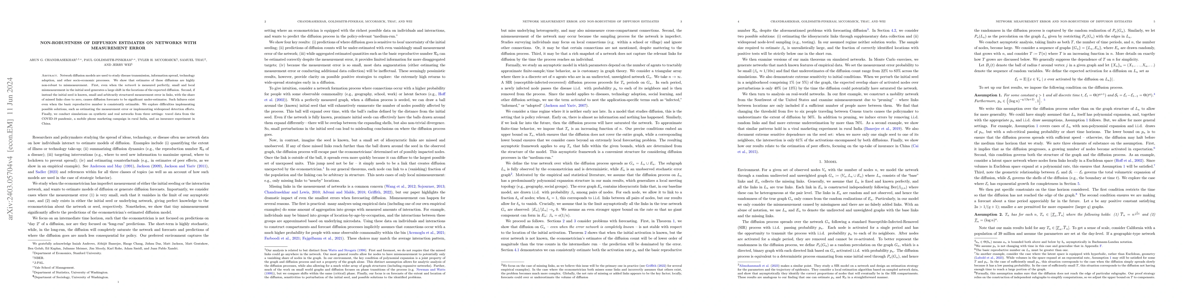 Thumbnail for Non-robustness of diffusion estimates on networks with measurement error