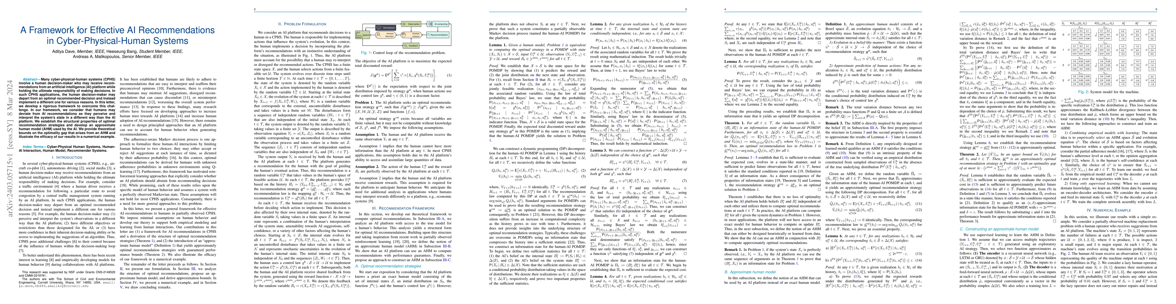 Thumbnail for A Framework for Effective AI Recommendations in Cyber-Physical-Human
  Systems
