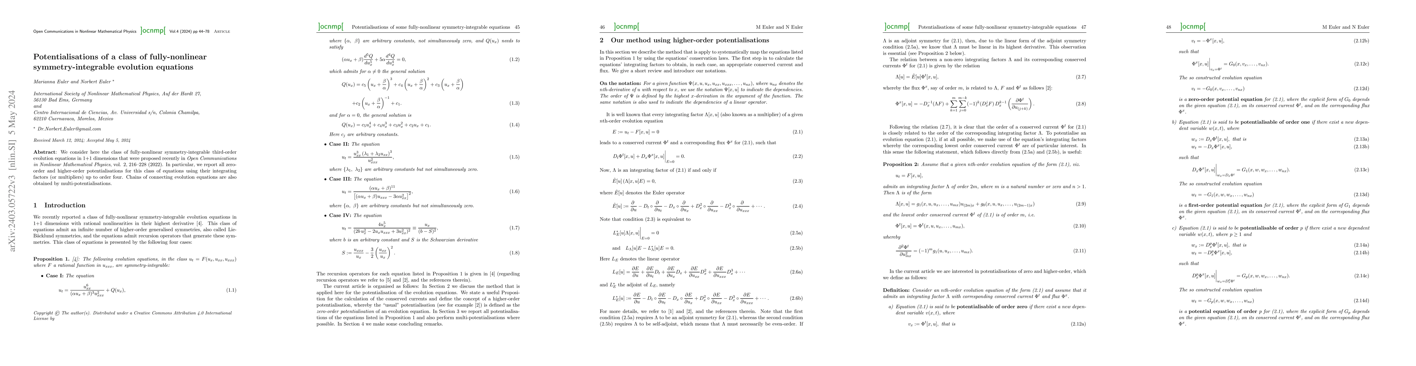 Thumbnail for Potentialisations of a class of fully-nonlinear symmetry-integrable
  evolution equations