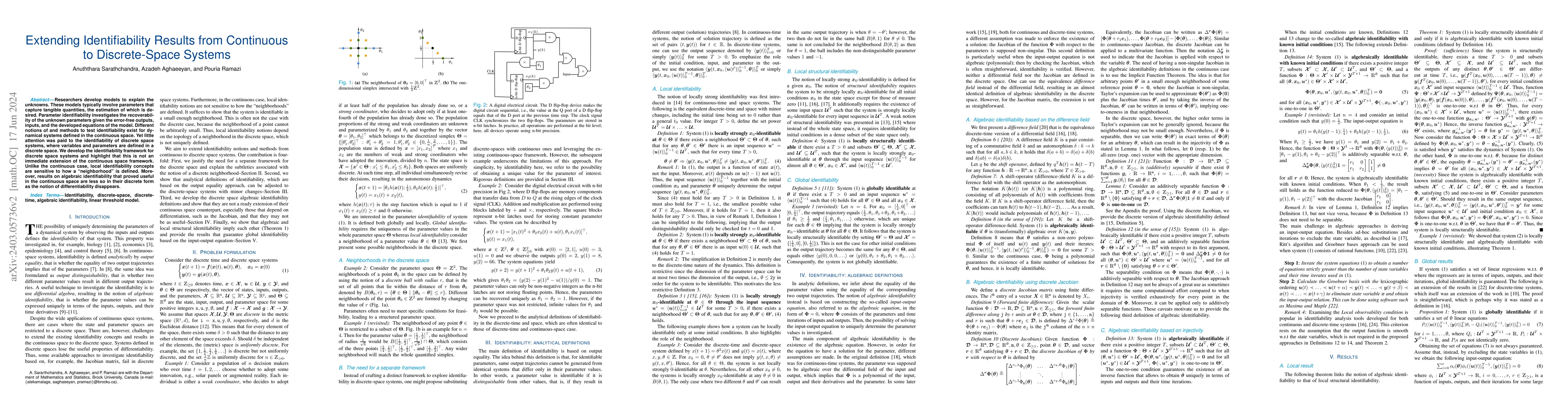 Thumbnail for Extending Identifiability Results from Continuous to Discrete-Space
  Systems