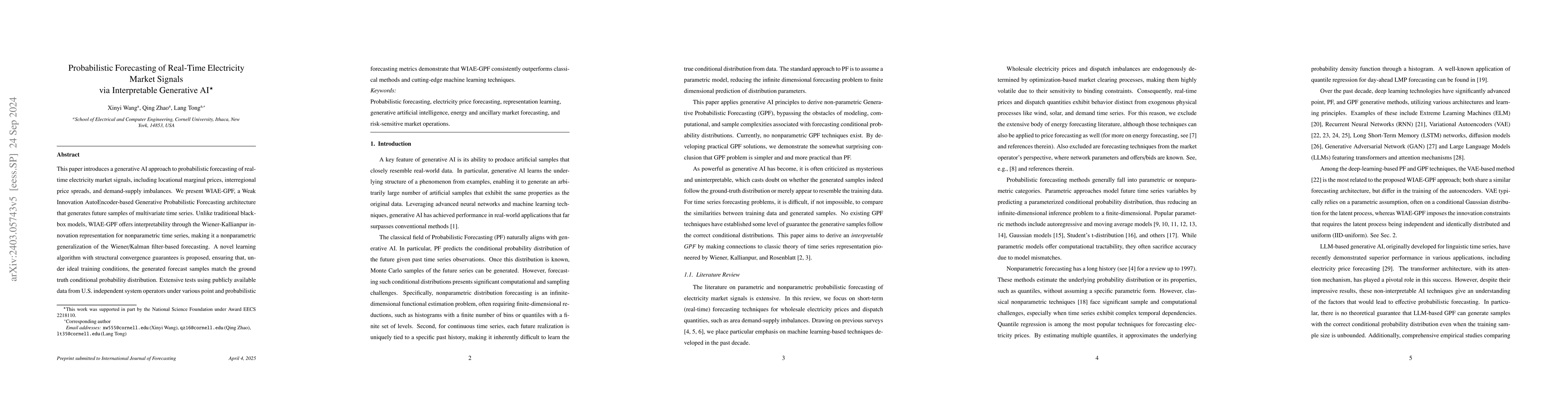 Thumbnail for Forecasting Electricity Market Signals via Generative AI