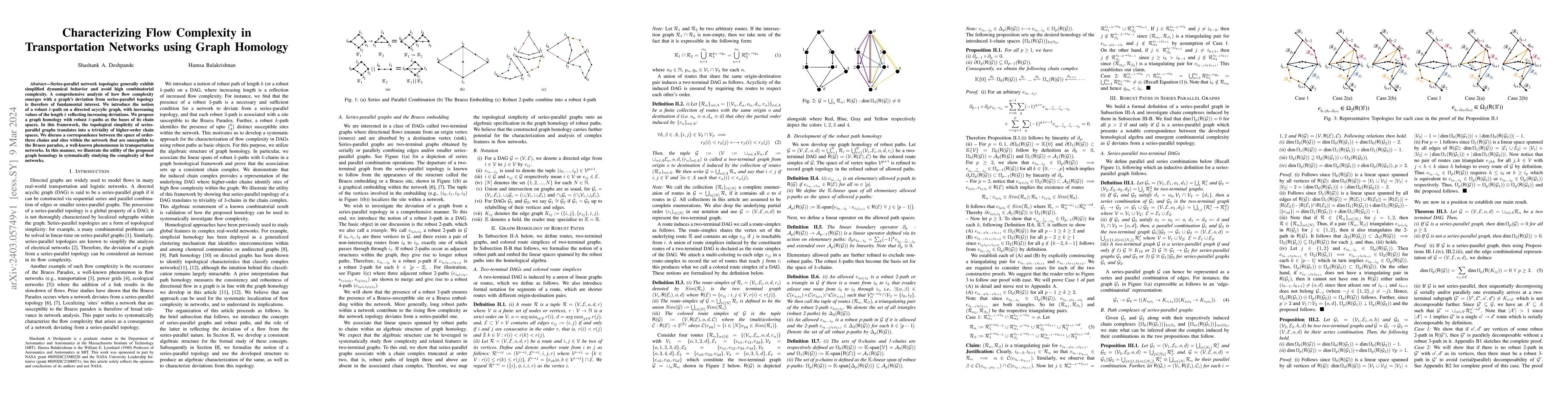 Thumbnail for Characterizing Flow Complexity in Transportation Networks using Graph
  Homology