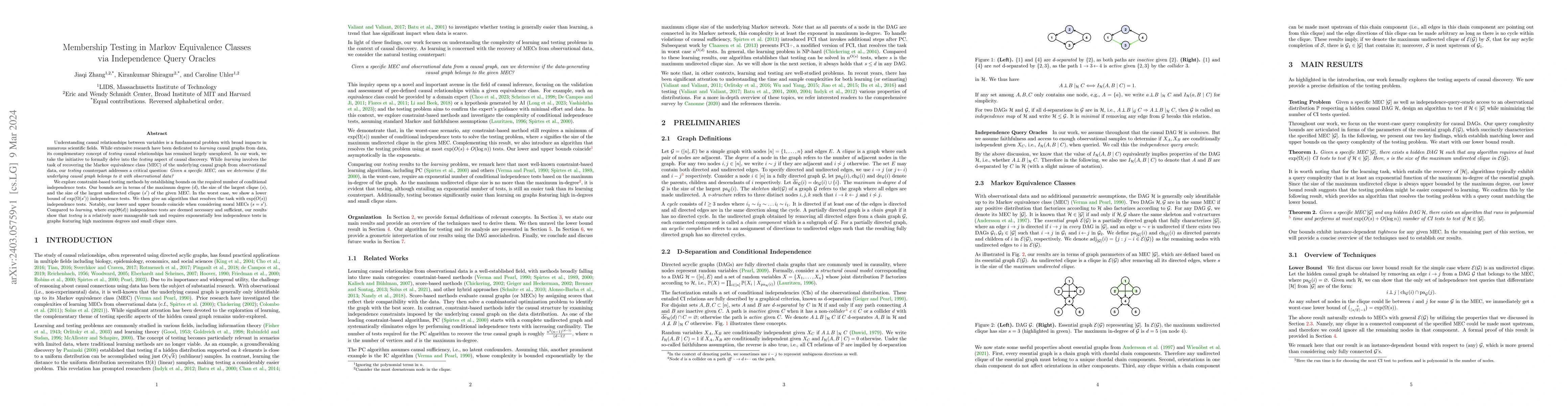 Thumbnail for Membership Testing in Markov Equivalence Classes via Independence Query
  Oracles