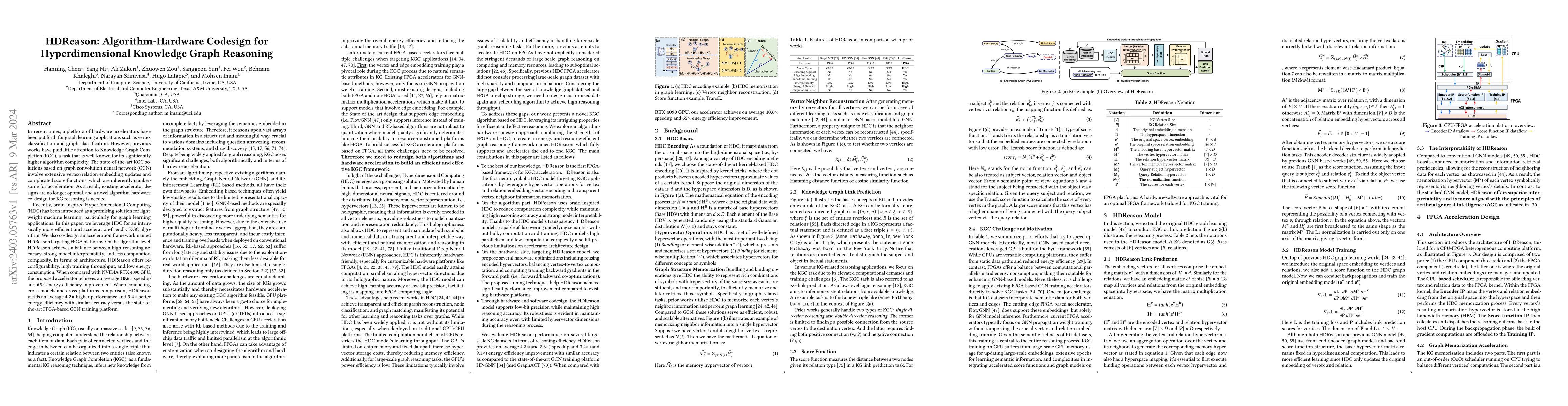 Thumbnail for HDReason: Algorithm-Hardware Codesign for Hyperdimensional Knowledge
  Graph Reasoning