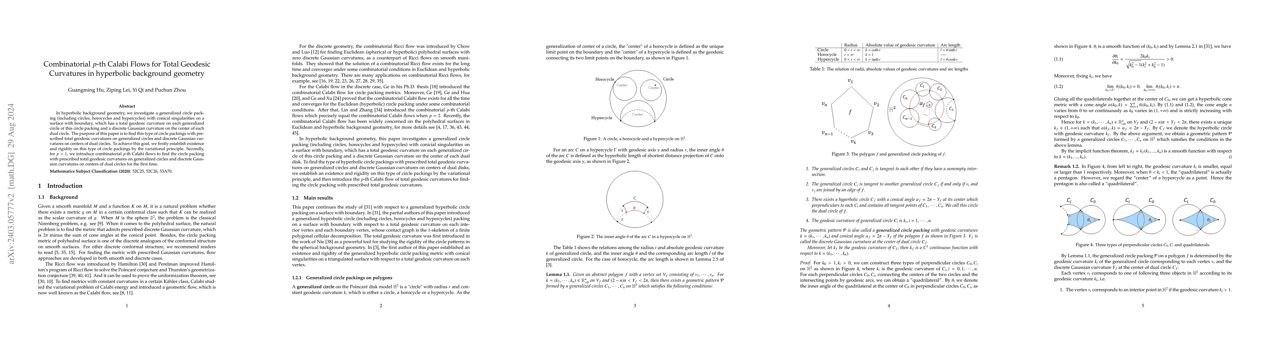 Thumbnail for Combinatorial p-th Calabi Flows for Total Geodesic Curvatures in
  hyperbolic background geometry