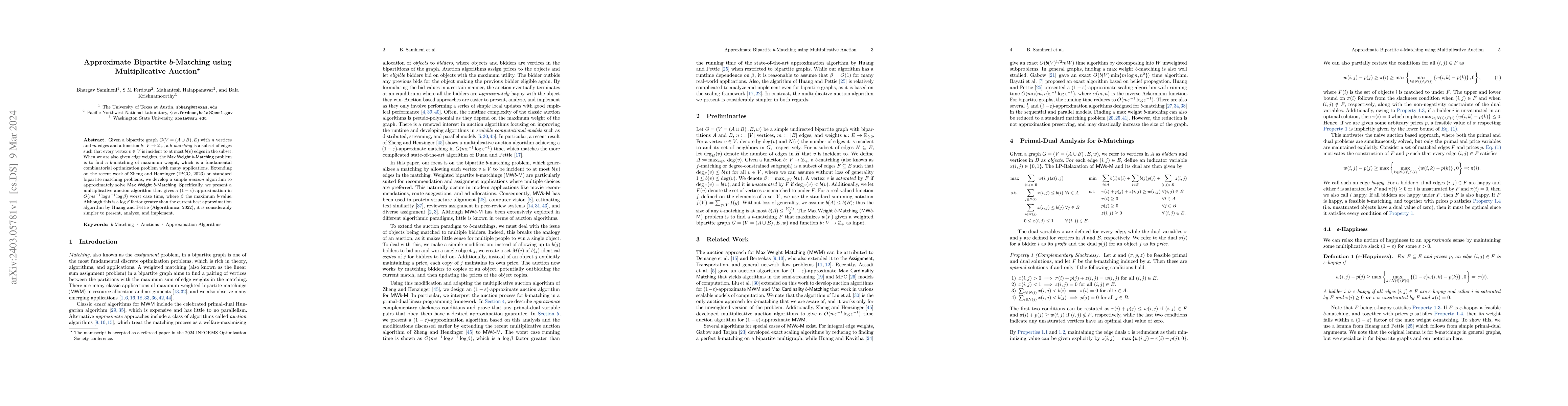 Thumbnail for Approximate Bipartite $b$-Matching using Multiplicative Auction