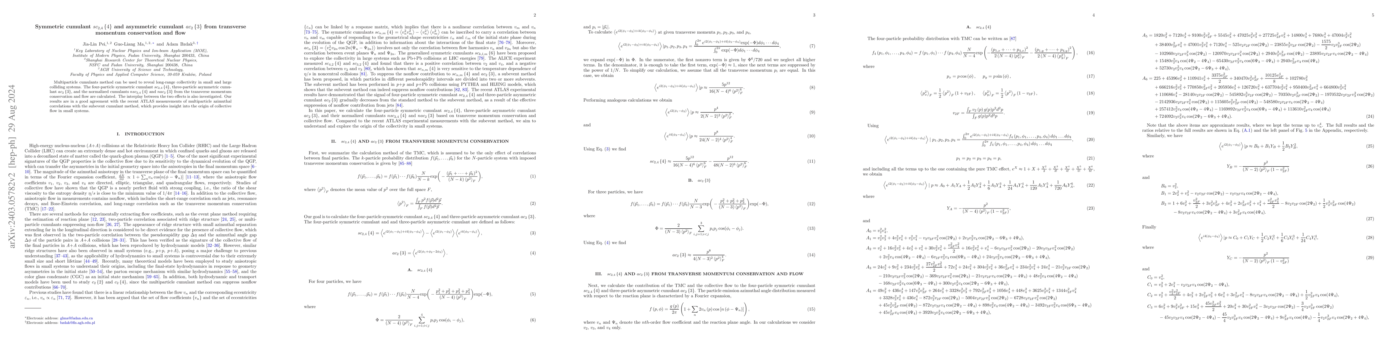 Thumbnail for Symmetric cumulant $sc_{2,4} \left \{ 4 \right \}$ and asymmetric
  cumulant $ac_{2} \left \{ 3 \right \}$ from transverse momentum conservation
  and flow