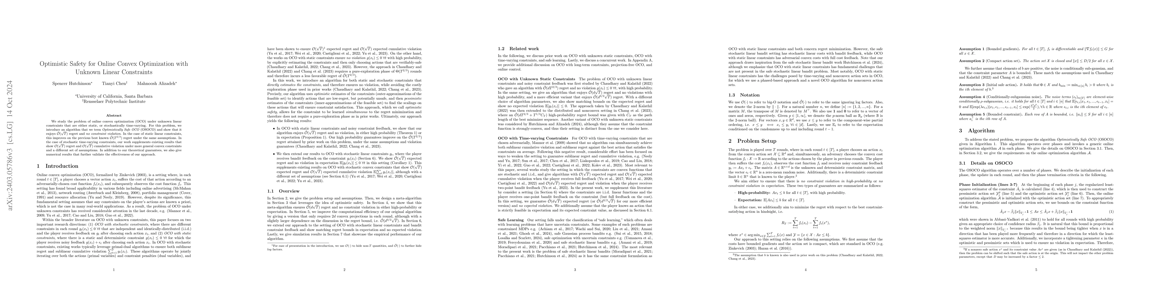 Thumbnail for Optimistic Safety for Online Convex Optimization with Unknown Linear
  Constraints