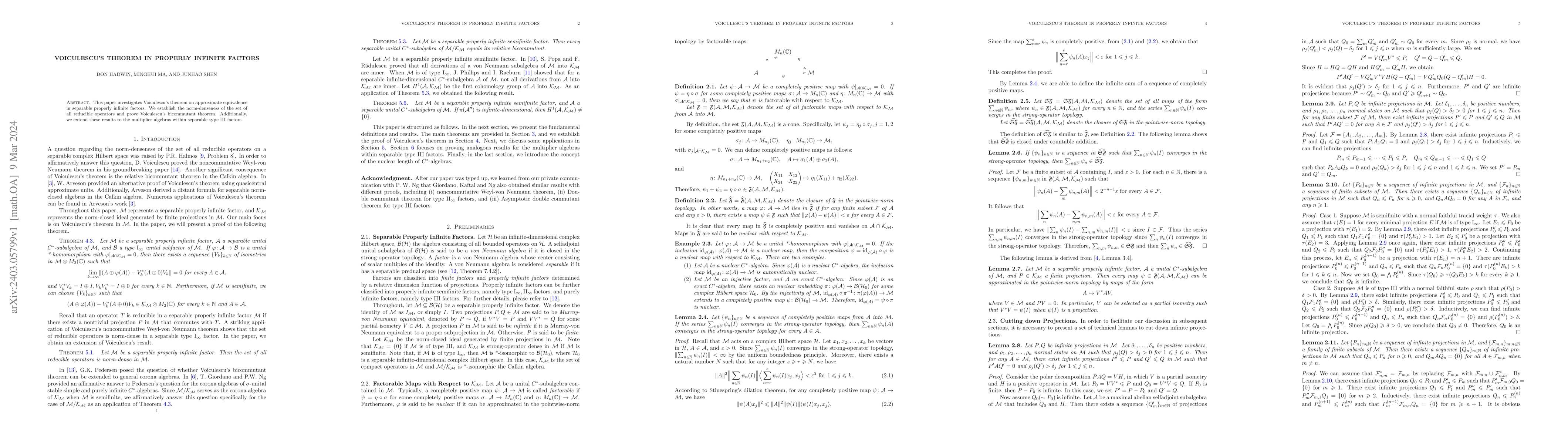 Thumbnail for Voiculescu's Theorem in Properly Infinite Factors