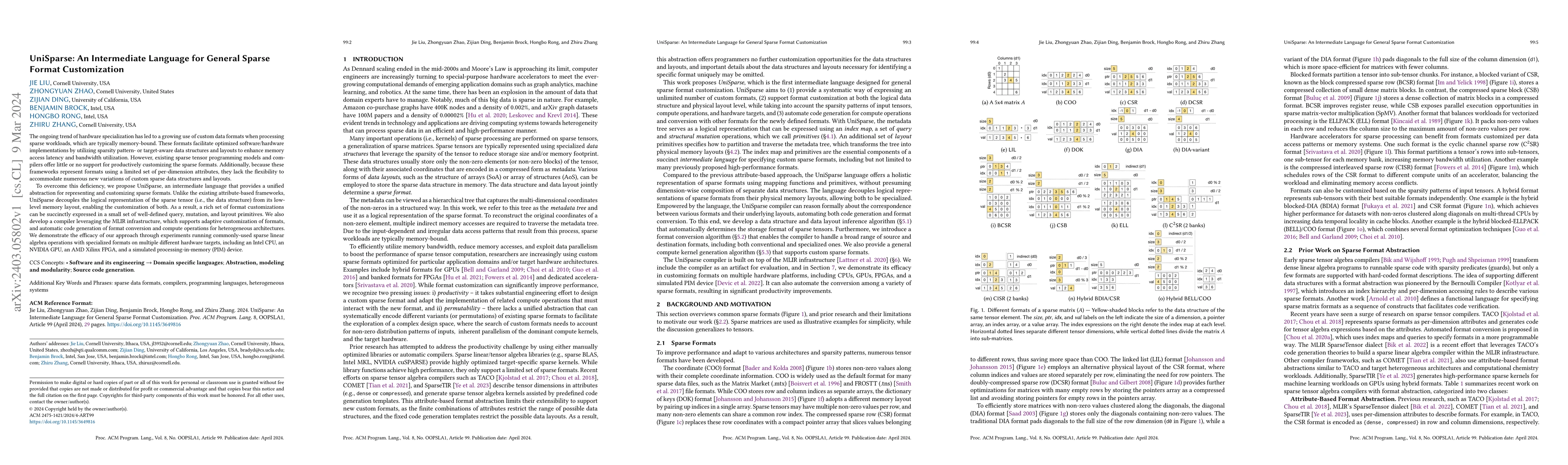 Thumbnail for UniSparse: An Intermediate Language for General Sparse Format
  Customization