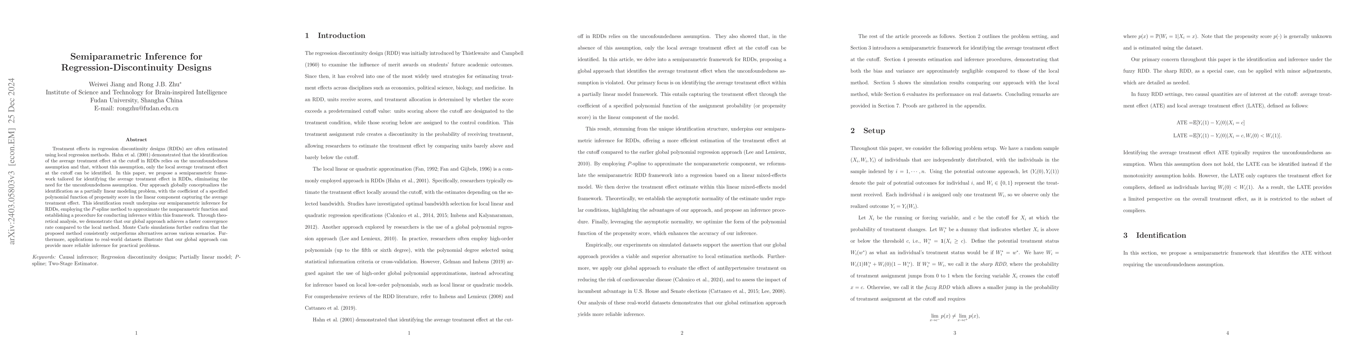 Thumbnail for Semiparametric Inference for Regression-Discontinuity Designs