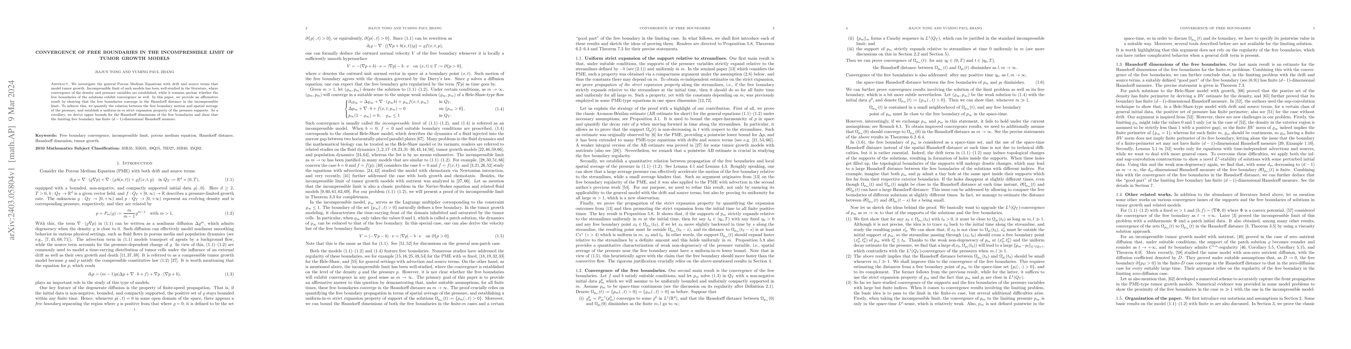 Thumbnail for Convergence of Free Boundaries in the Incompressible Limit of Tumor
  Growth Models