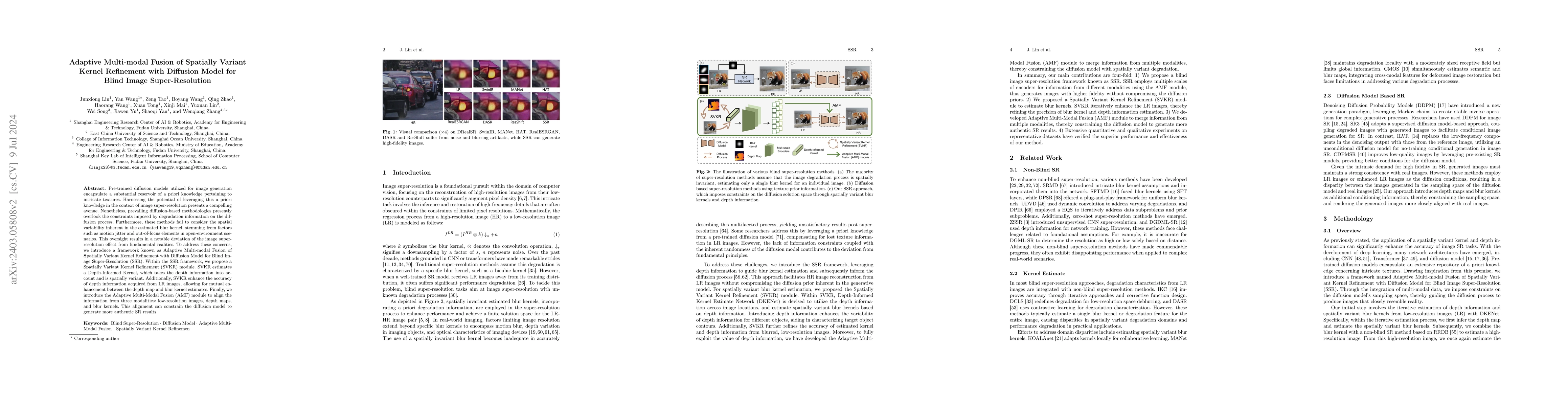 Thumbnail for Adaptive Multi-modal Fusion of Spatially Variant Kernel Refinement with
  Diffusion Model for Blind Image Super-Resolution