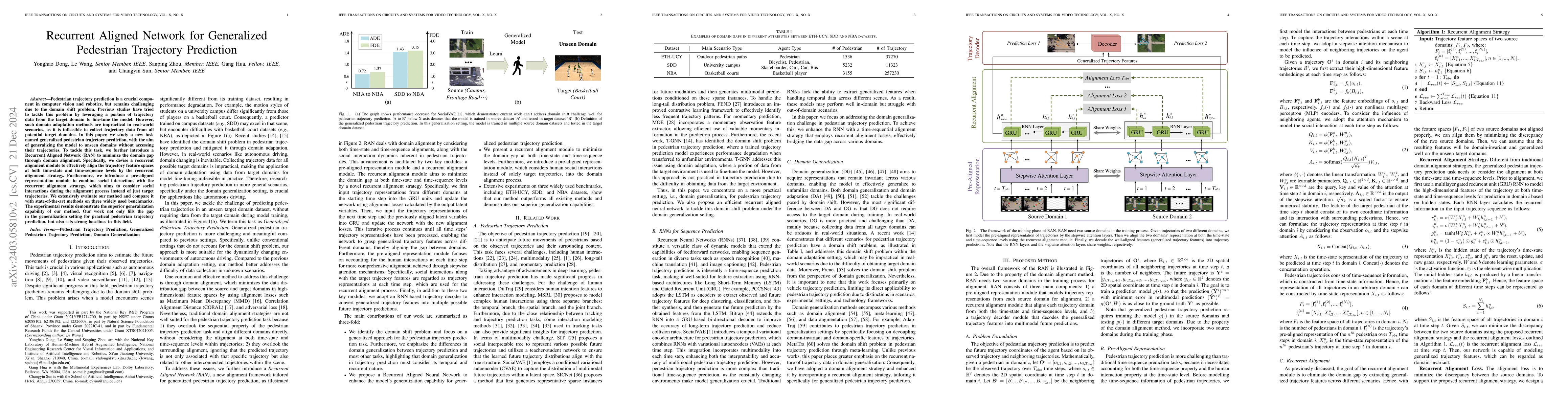 Thumbnail for Recurrent Aligned Network for Generalized Pedestrian Trajectory
  Prediction