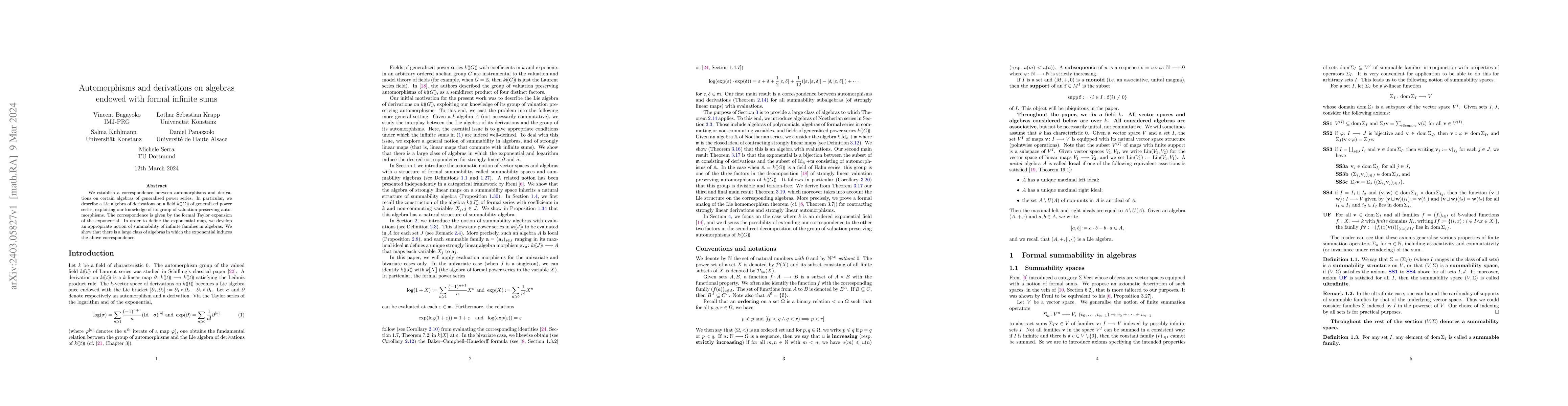 Thumbnail for Automorphisms and derivations on algebras endowed with formal infinite
  sums