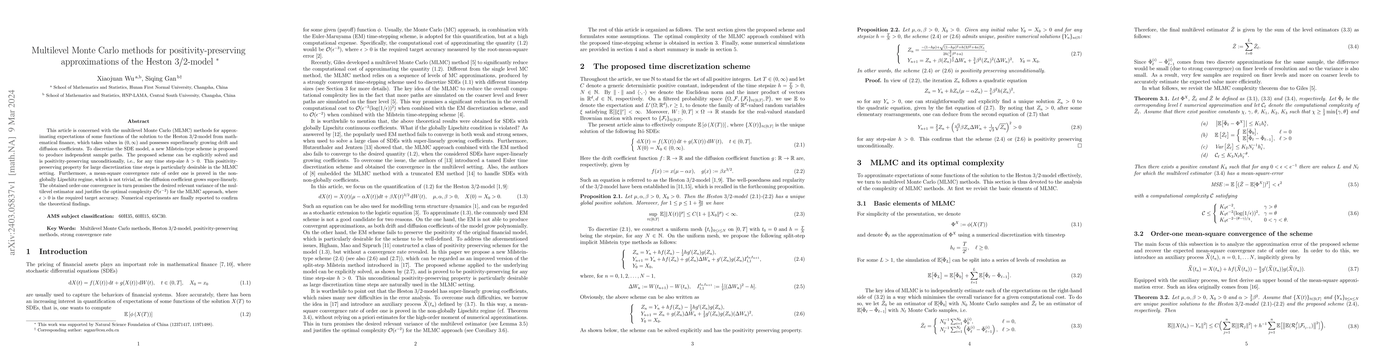Thumbnail for Multilevel Monte Carlo methods for positivity-preserving approximations
  of the Heston 3/2-model