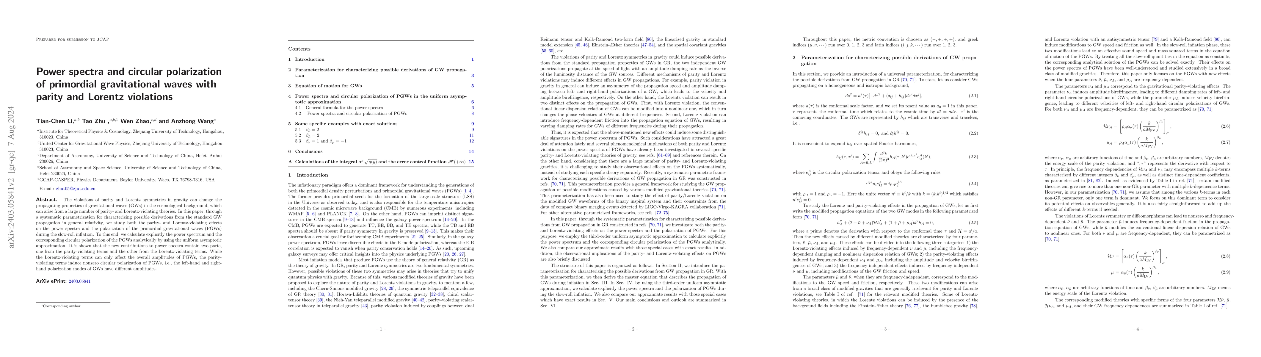 Thumbnail for Power spectra and circular polarization of primordial gravitational
  waves with parity and Lorentz violations