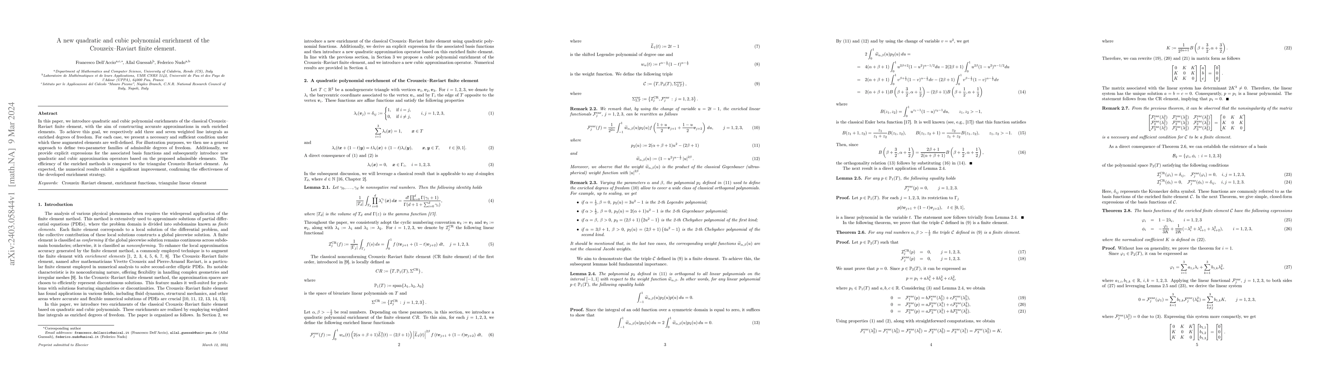 Thumbnail for A new quadratic and cubic polynomial enrichment of the Crouzeix-Raviart
  finite element