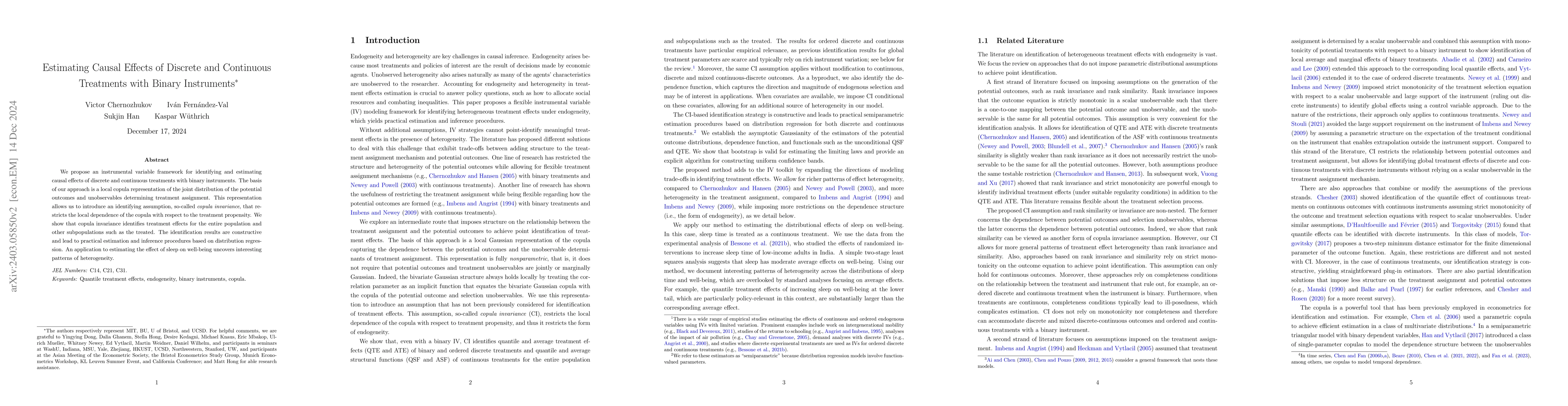 Thumbnail for Estimating Causal Effects of Discrete and Continuous Treatments with
  Binary Instruments