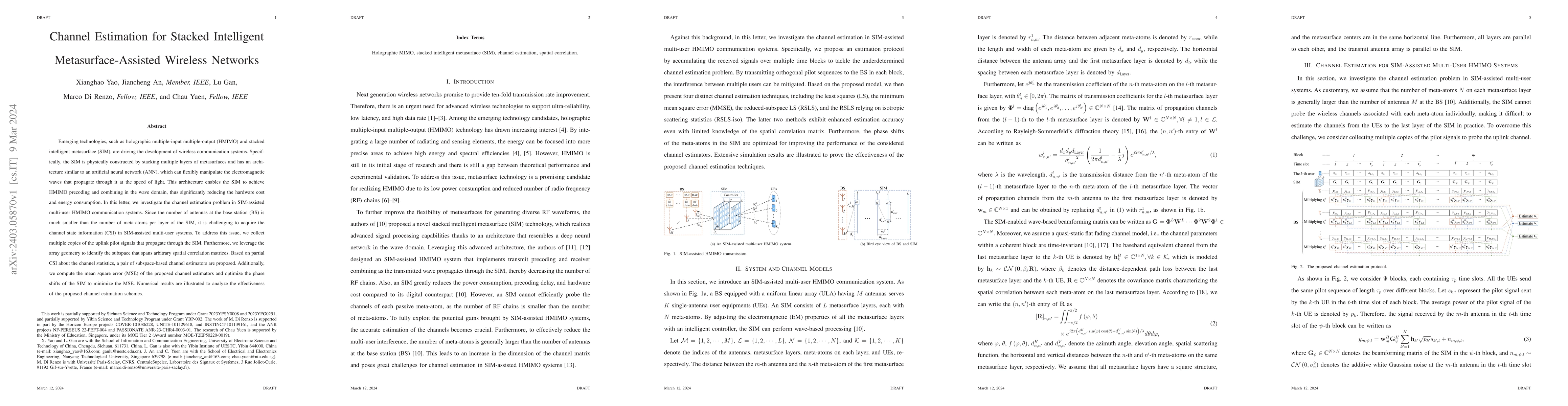 Thumbnail for Channel Estimation for Stacked Intelligent Metasurface-Assisted Wireless
  Networks