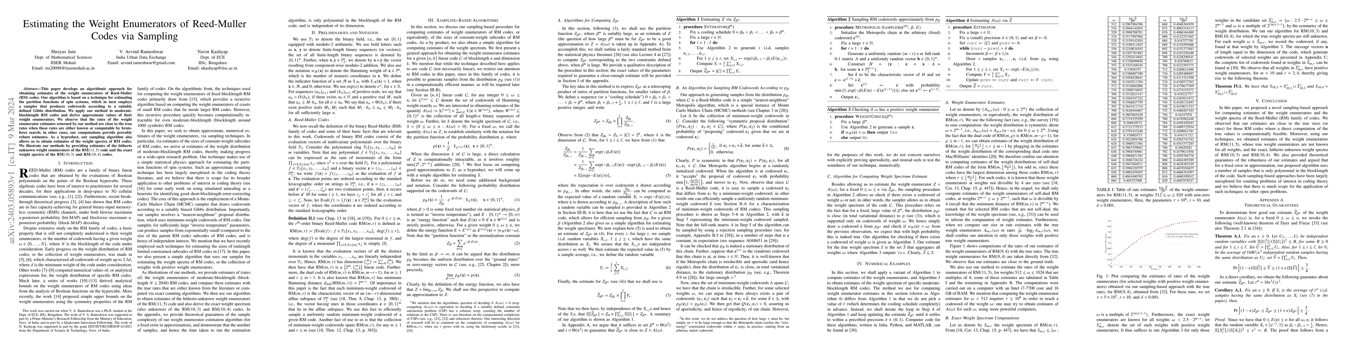 Thumbnail for Estimating the Weight Enumerators of Reed-Muller Codes via Sampling