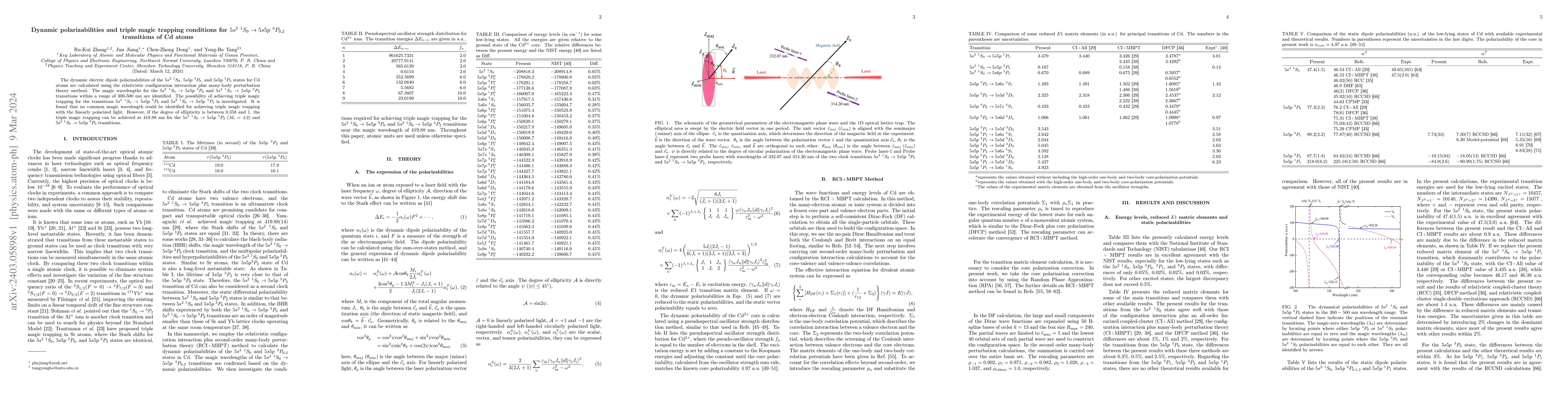Thumbnail for Dynamic polarizabilities and triple magic trapping conditions for
  $5s^2~^1S_0\rightarrow 5s5p~^3P_{0,2}$ transitions of Cd atoms