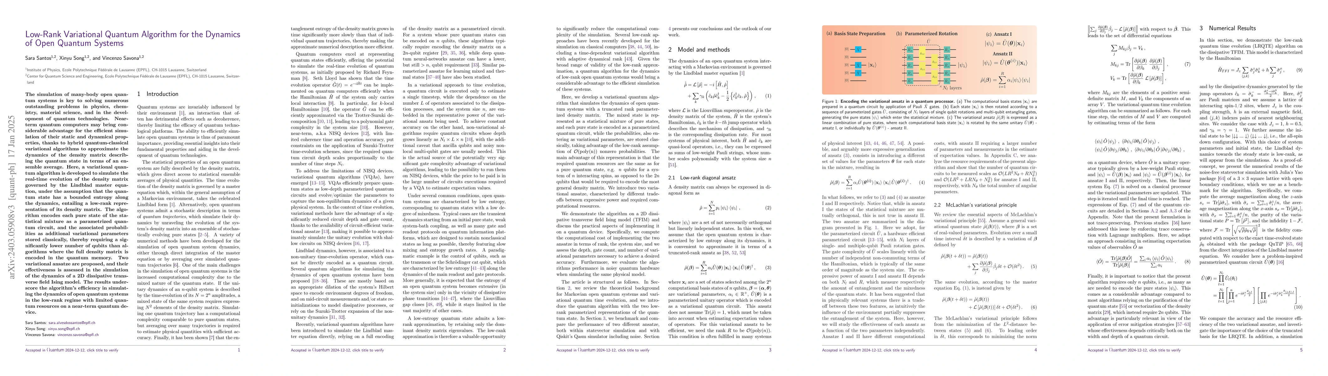 Thumbnail for Low-Rank Variational Quantum Algorithm for the Dynamics of Open Quantum
  Systems
