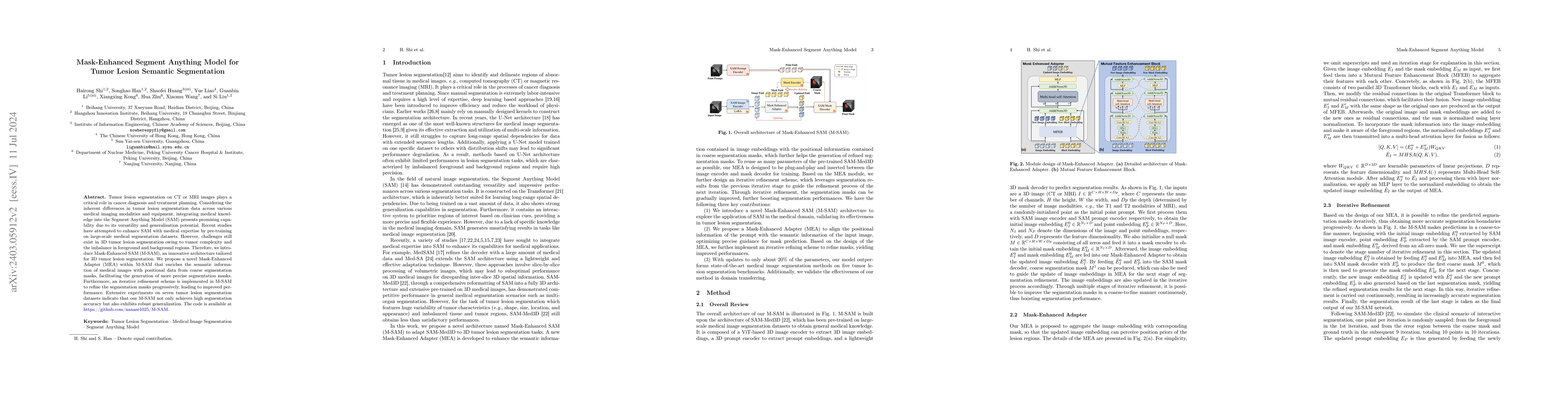 Thumbnail for Mask-Enhanced Segment Anything Model for Tumor Lesion Semantic
  Segmentation