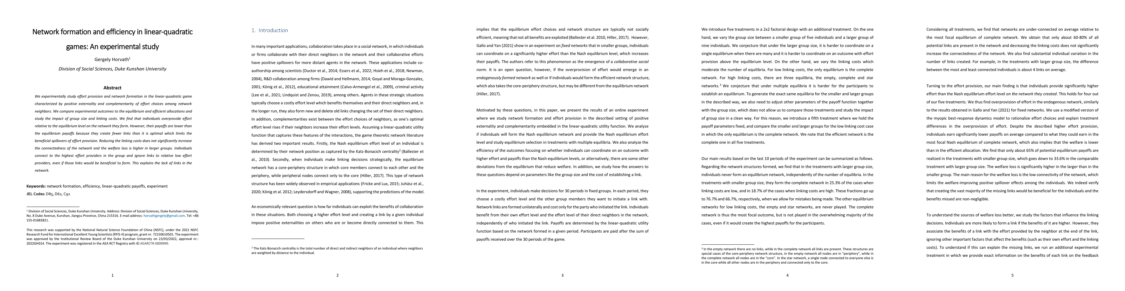Thumbnail for Network formation and efficiency in linear-quadratic games: An
  experimental study