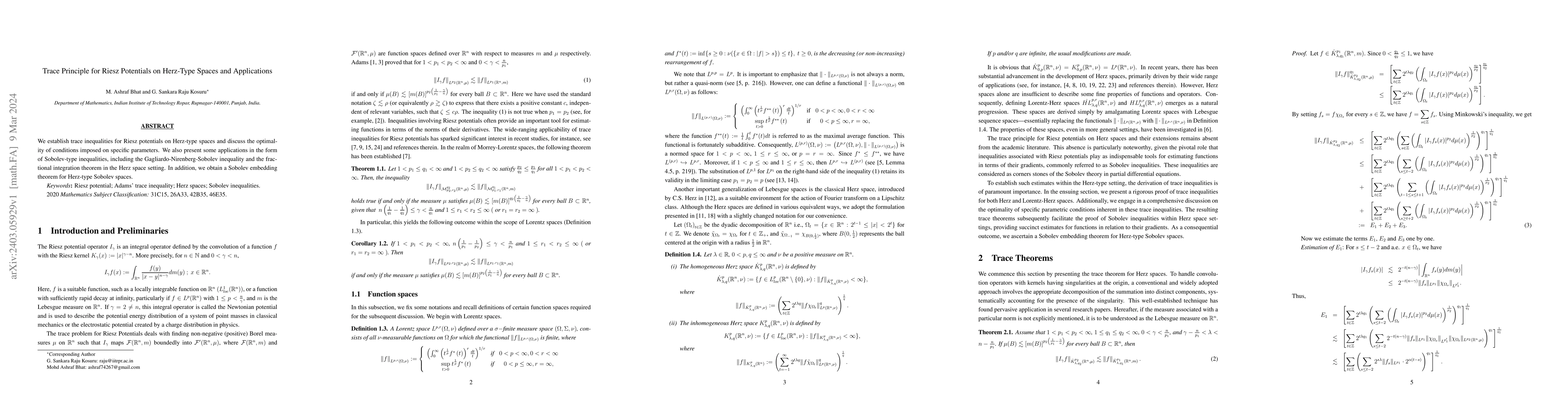 Thumbnail for Trace Principle for Riesz Potentials on Herz-Type Spaces and
  Applications