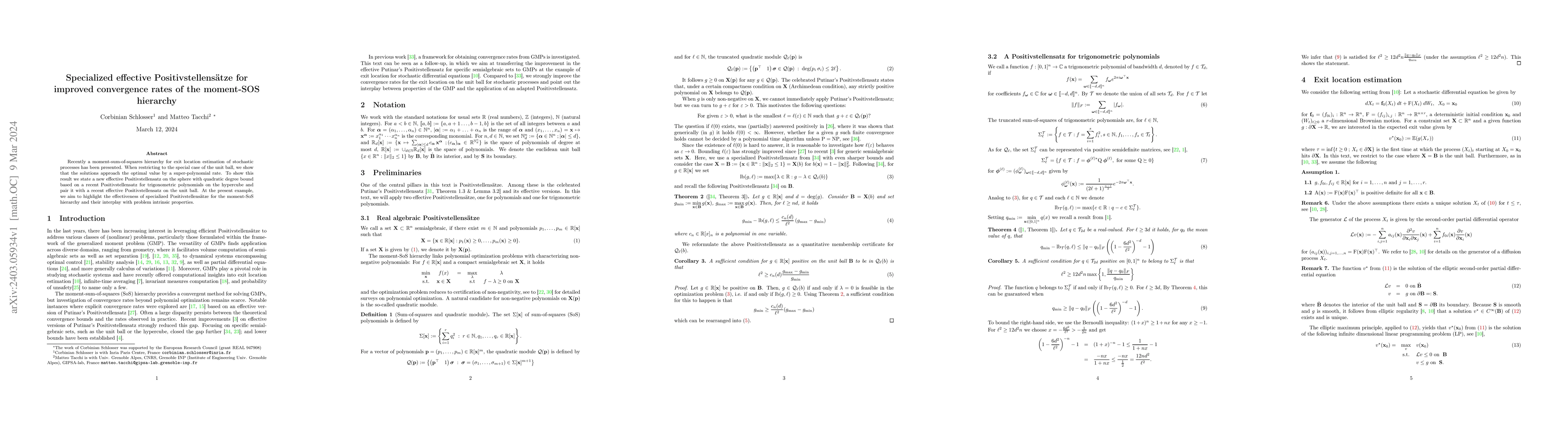 Thumbnail for Specialized effective Positivstellens\"atze for improved convergence
  rates of the moment-SOS hierarchy