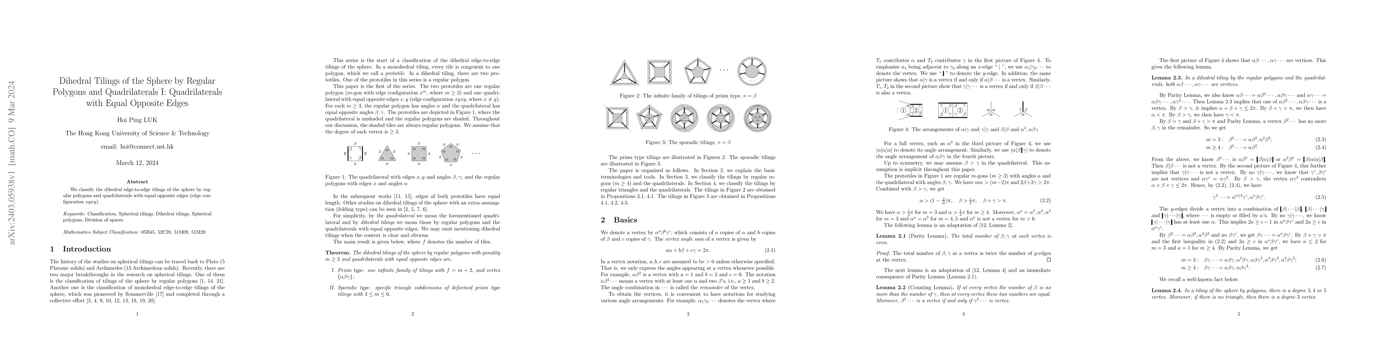Thumbnail for Dihedral Tilings of the Sphere by Regular Polygons and Quadrilaterals I:
  Quadrilaterals with Equal Opposite Edges