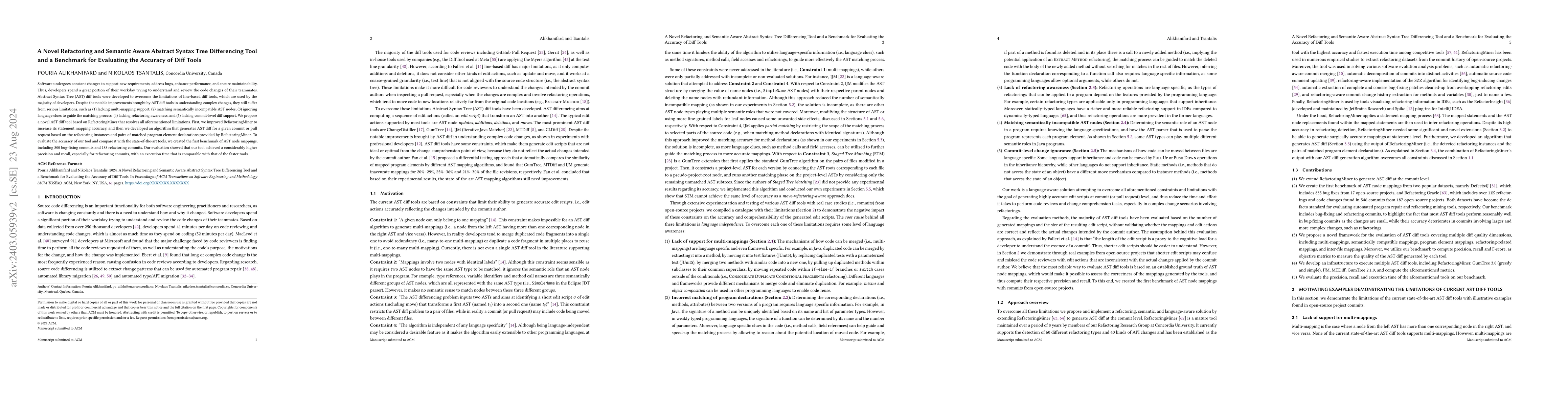 Thumbnail for A Novel Refactoring and Semantic Aware Abstract Syntax Tree Differencing
  Tool and a Benchmark for Evaluating the Accuracy of Diff Tools