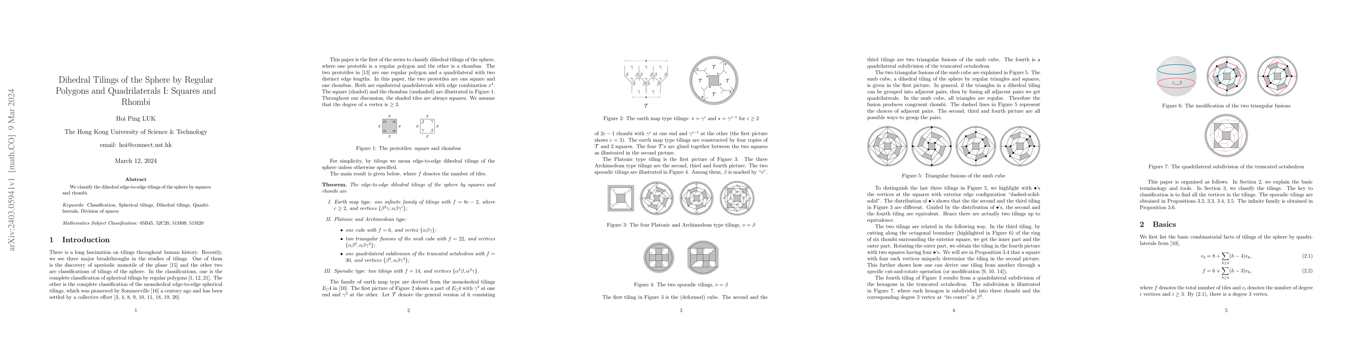 Thumbnail for Dihedral Tilings of the Sphere by Regular Polygons and Quadrilaterals I:
  Squares and Rhombi