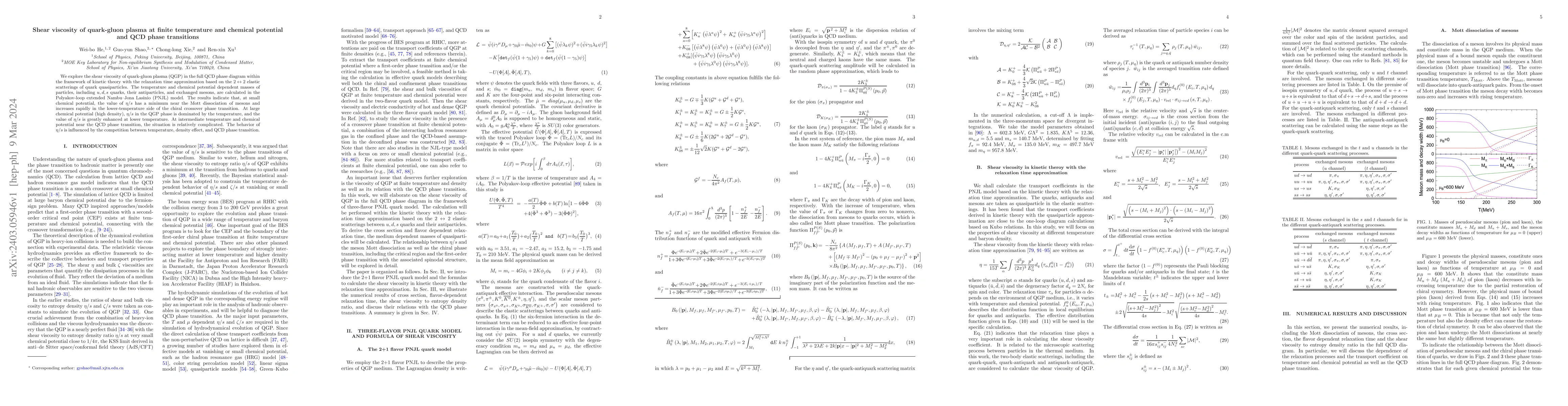 Thumbnail for Shear viscosity of quark-gluon plasma at finite temperature and chemical
  potential and QCD phase transitions