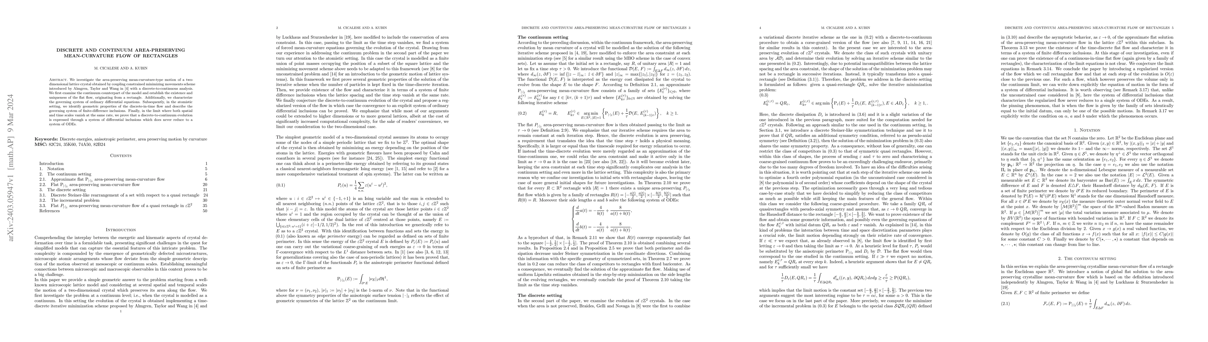 Thumbnail for Discrete and Continuum Area-Preserving Mean-Curvature Flow of Rectangles
