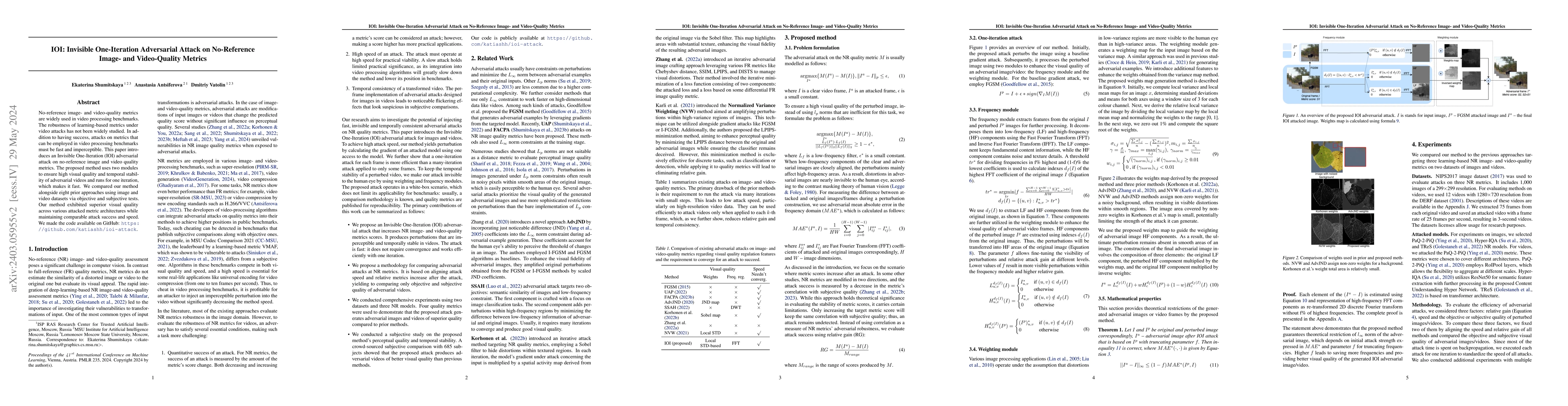 Thumbnail for IOI: Invisible One-Iteration Adversarial Attack on No-Reference Image-
  and Video-Quality Metrics