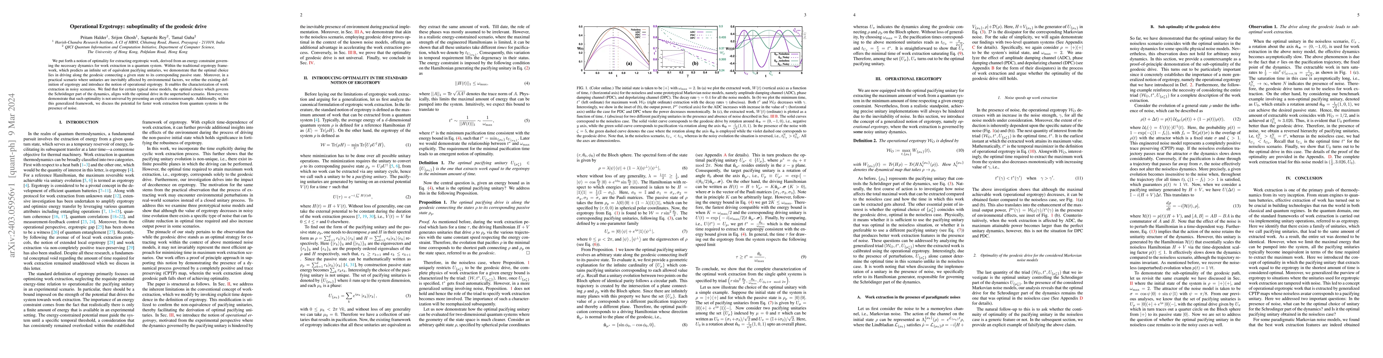 Thumbnail for Operational Ergotropy: suboptimality of the geodesic drive