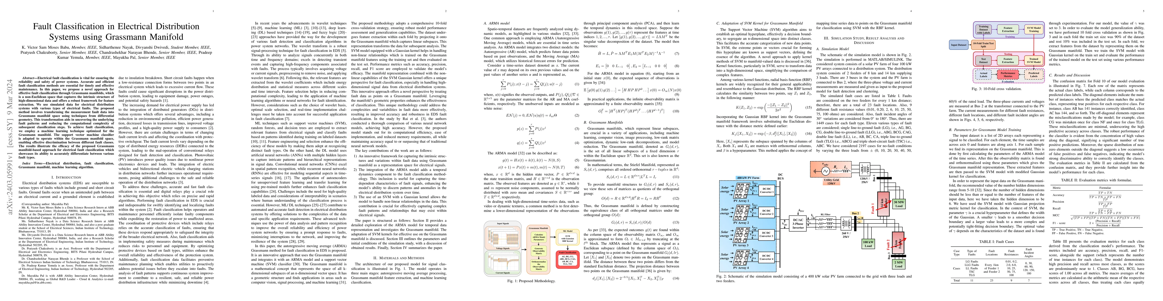 Thumbnail for Fault Classification in Electrical Distribution Systems using Grassmann
  Manifold