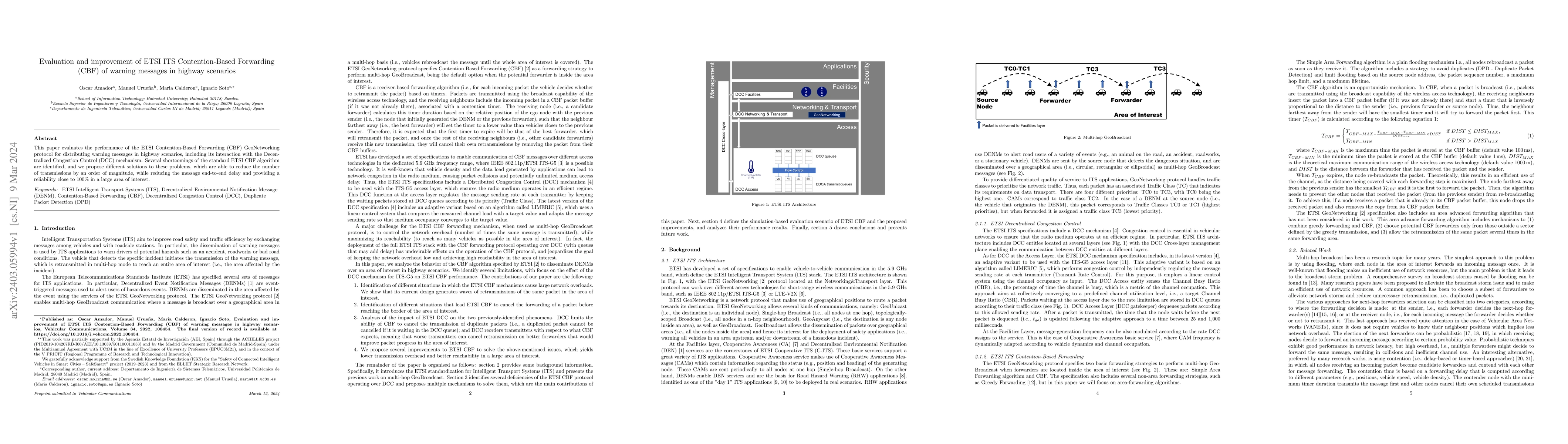 Thumbnail for Evaluation and improvement of ETSI ITS Contention-Based Forwarding (CBF)
  of warning messages in highway scenarios