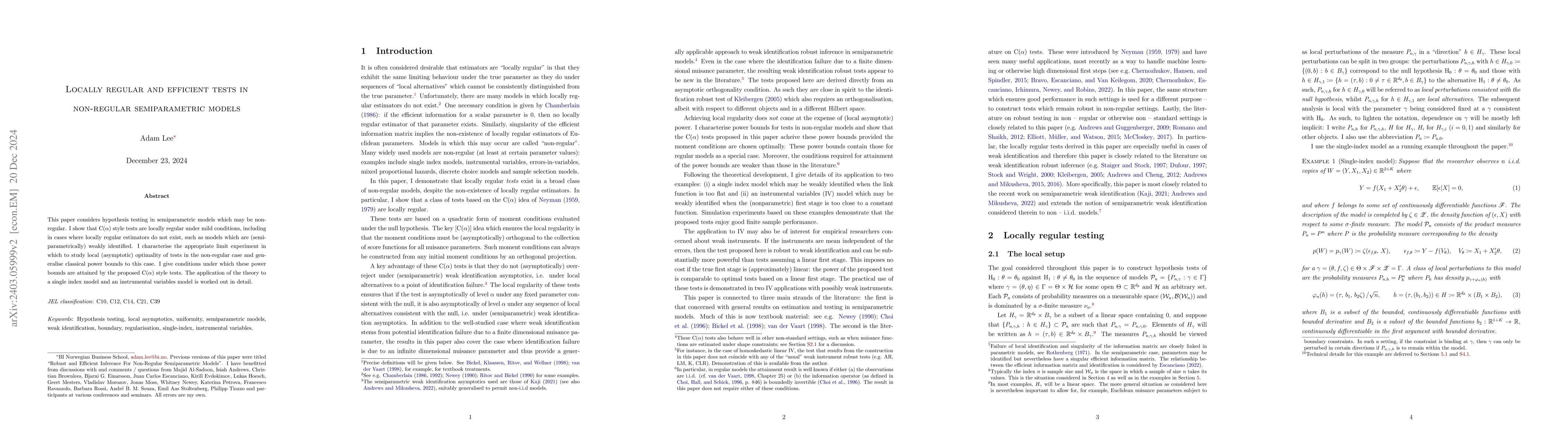 Thumbnail for Locally Regular and Efficient Tests in Non-Regular Semiparametric Models