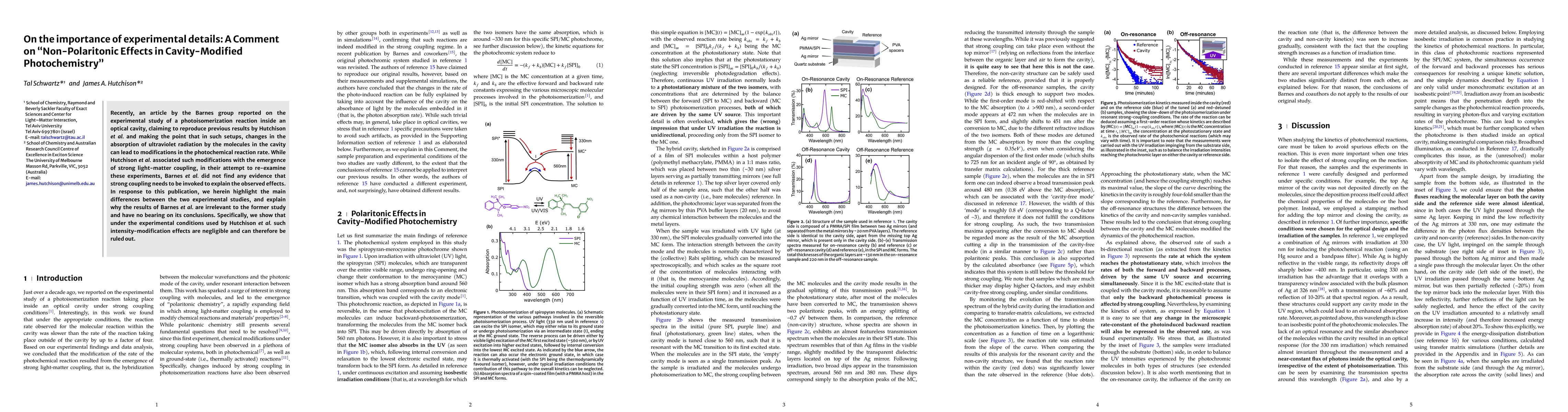Thumbnail for On the importance of experimental details: A Comment on "Non-Polaritonic
  Effects in Cavity-Modified Photochemistry"