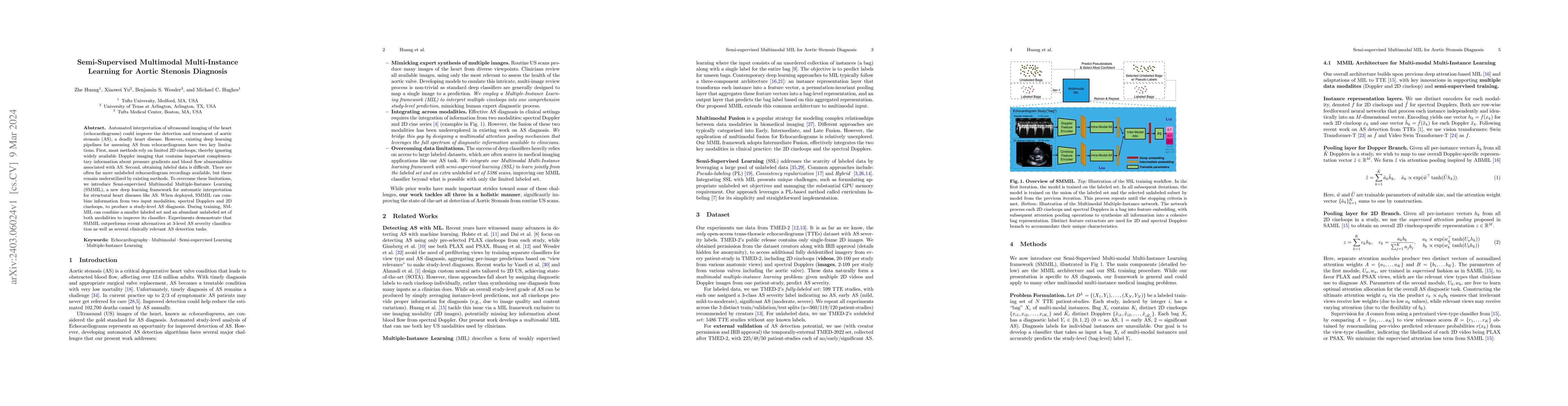 Thumbnail for Semi-Supervised Multimodal Multi-Instance Learning for Aortic Stenosis
  Diagnosis