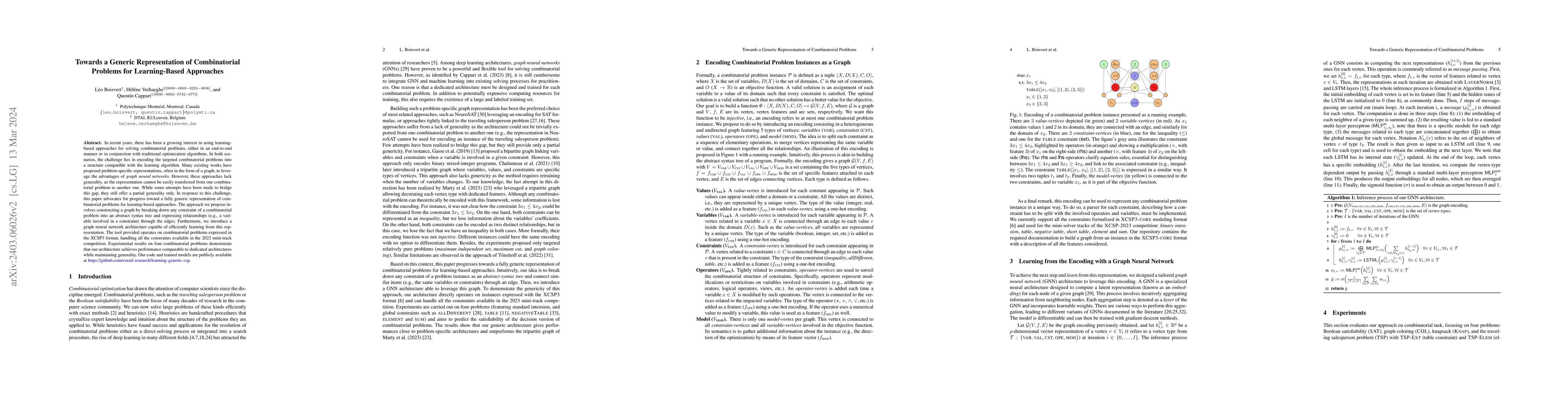 Thumbnail for Towards a Generic Representation of Combinatorial Problems for
  Learning-Based Approaches