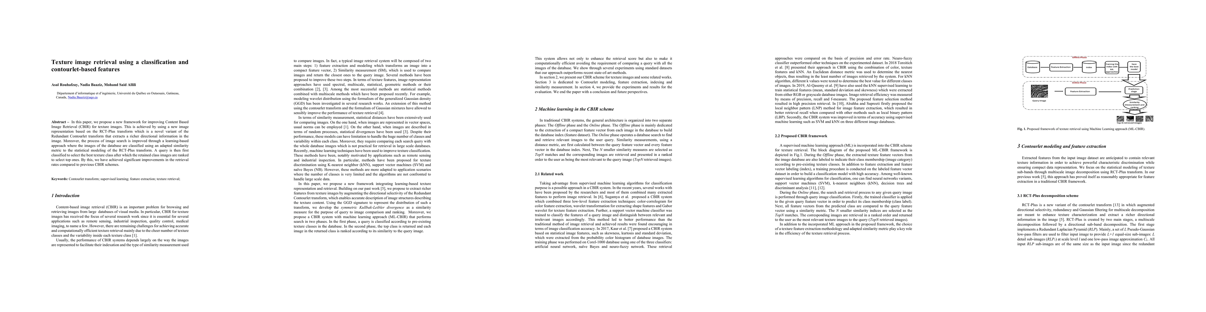 Thumbnail for Texture image retrieval using a classification and contourlet-based
  features